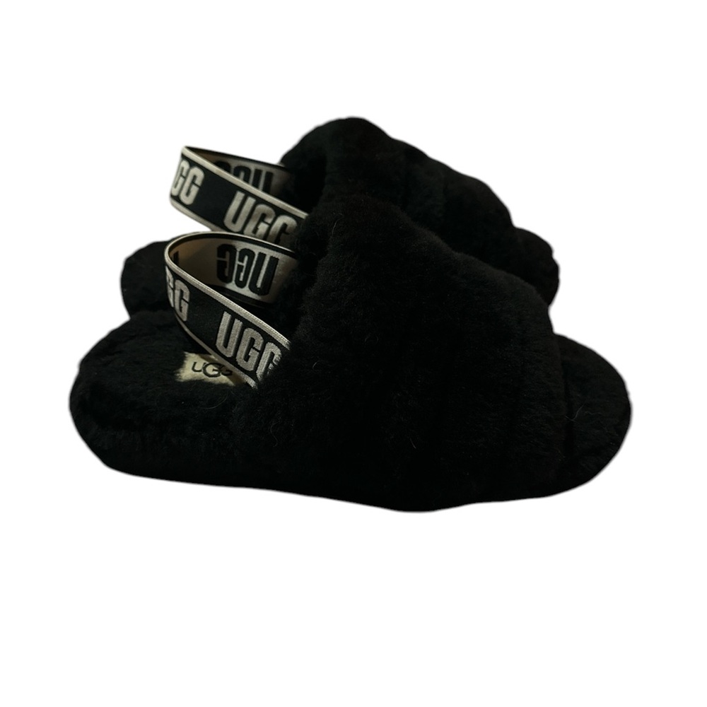UGG Black Fluffy Slippers